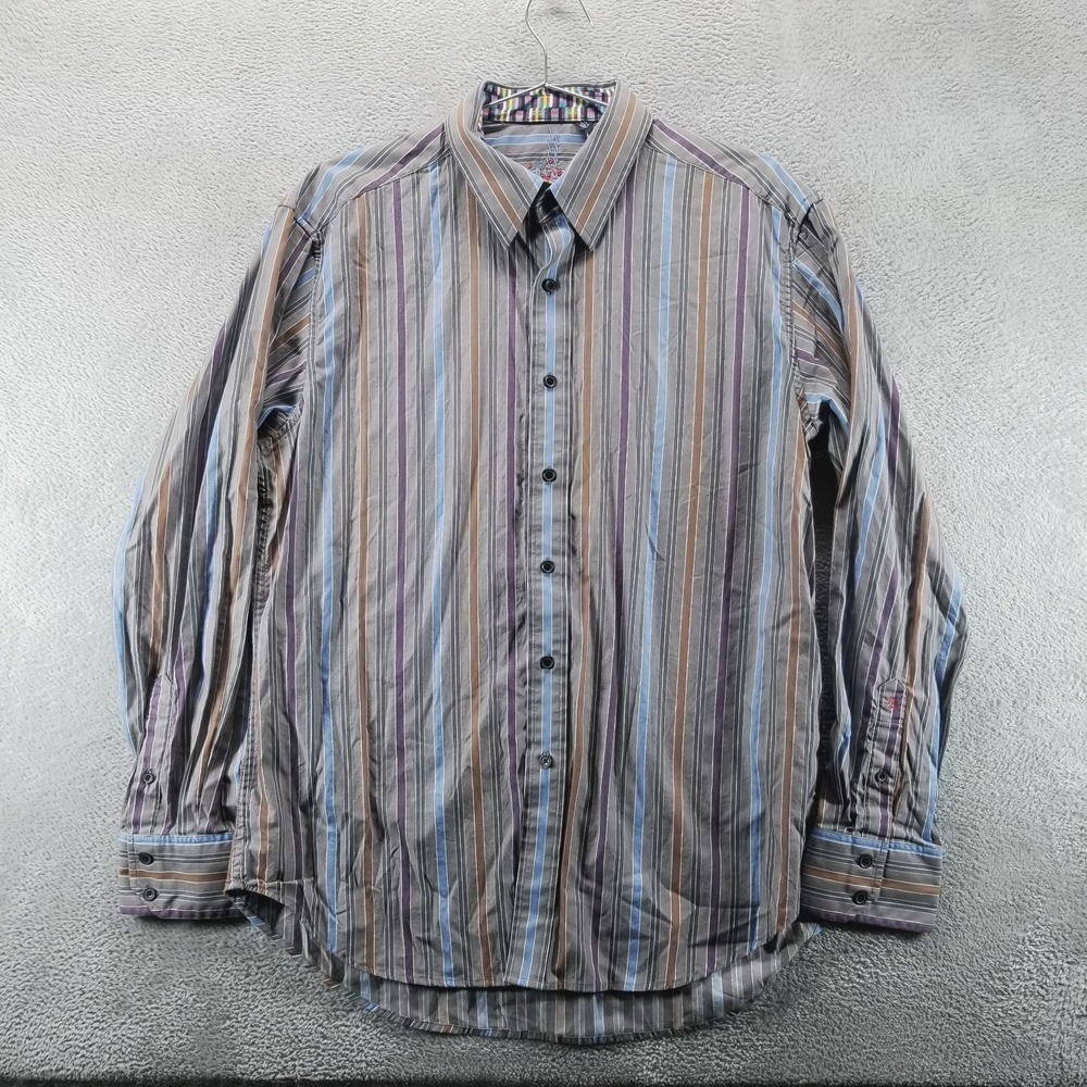 Robert Graham Shirt Mens L Brown Long Sleeve Button Up Multicolor Striped